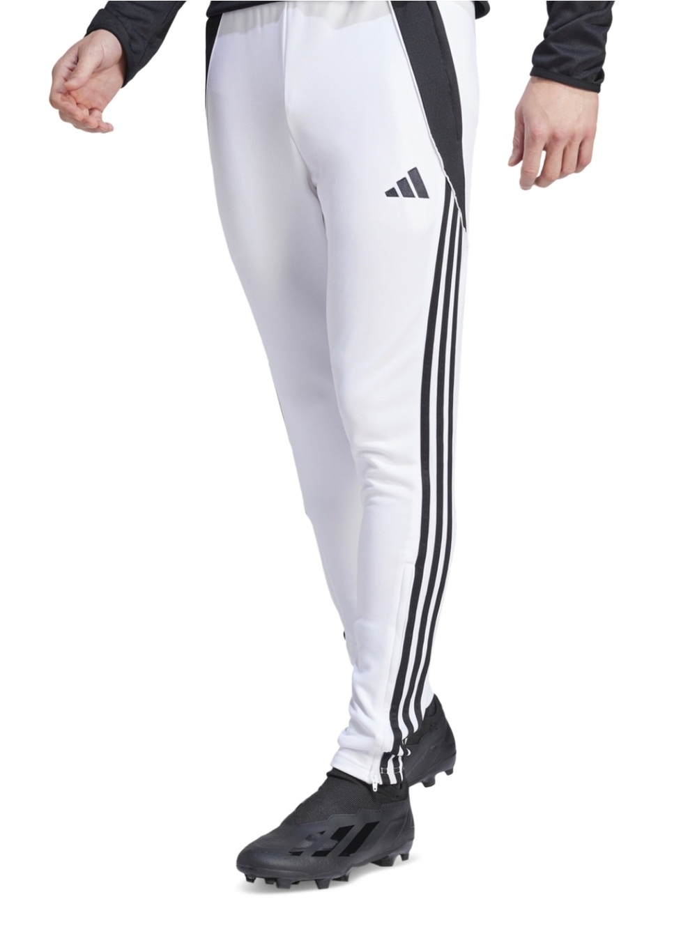 adidas White Tiro Track Pants with Black Stripe Accents